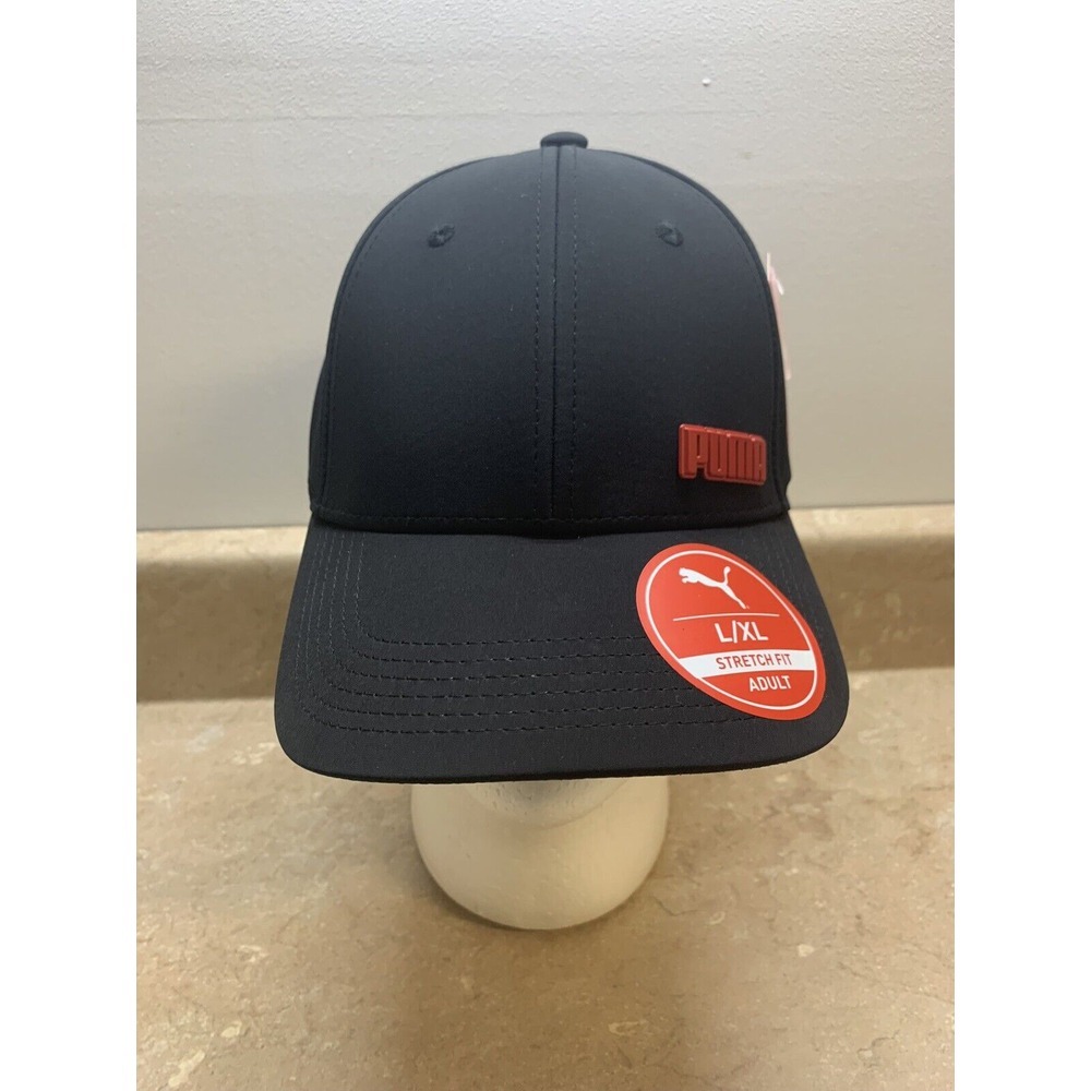 New Puma Stretch Fit Hat Size L/XL Black w/ Red Lettering